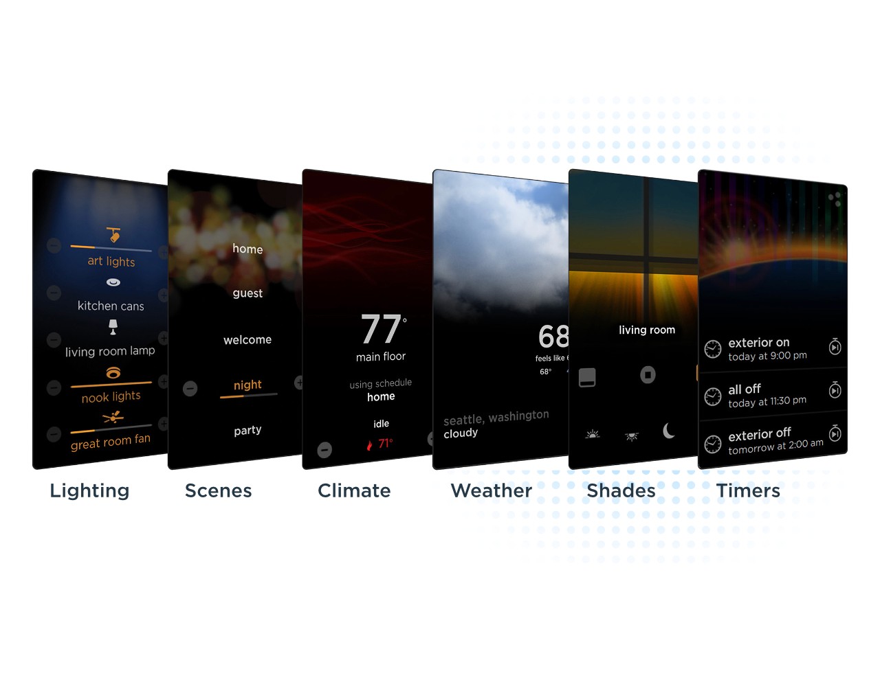 Equinox tiles for lighting, scenes, climate, weather, shades and timers
